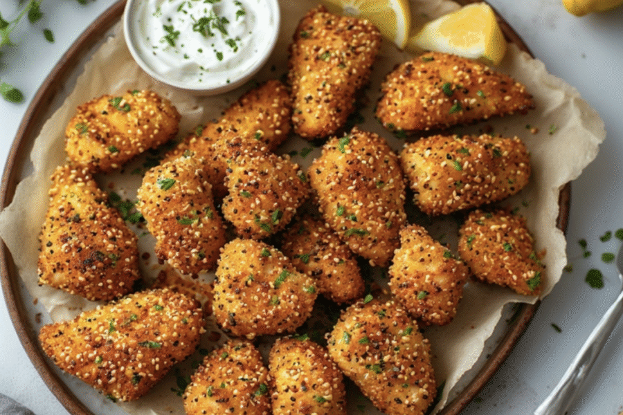 Tiras de frango com sementes e iogurte
