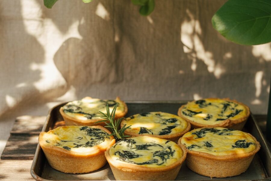 Mini quiches de espinafres e queijo